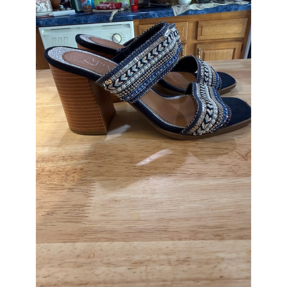 Y-Not? Beaded Mule Heels Size 8 Boho Chunky Heel Sandals - Picture 3 of 8